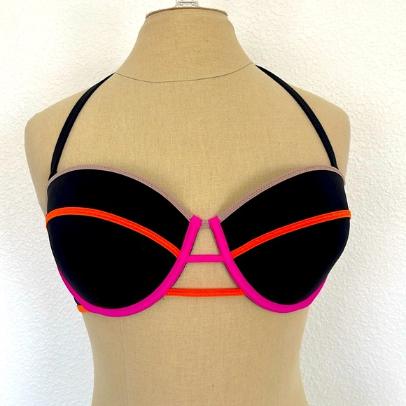 Victoria's Secret Black Color Block Strapless Bikini Swim Top Women's Size 36D - Picture 1 of 4